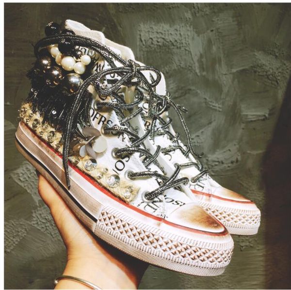 

2020 retro street fashion old canvas high flat korean head skateboard women's wild sport shoes 9vj4, Black