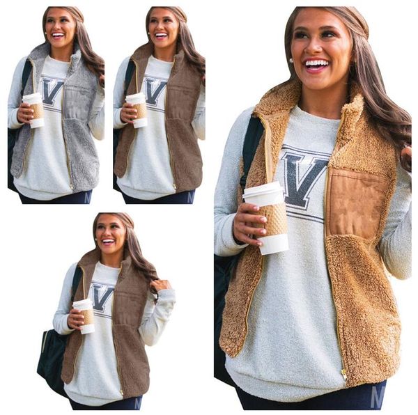 

winter warm plush vest jacket ladies fur plush zipper coats berber sherpa waistcoat lady women sleeveless fleece fluffy outwear e123102, Camo