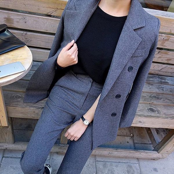 

fashion business pant suits uniform formal double breasted jacket and long pant black blazer set women 2 two pieces suits1, White
