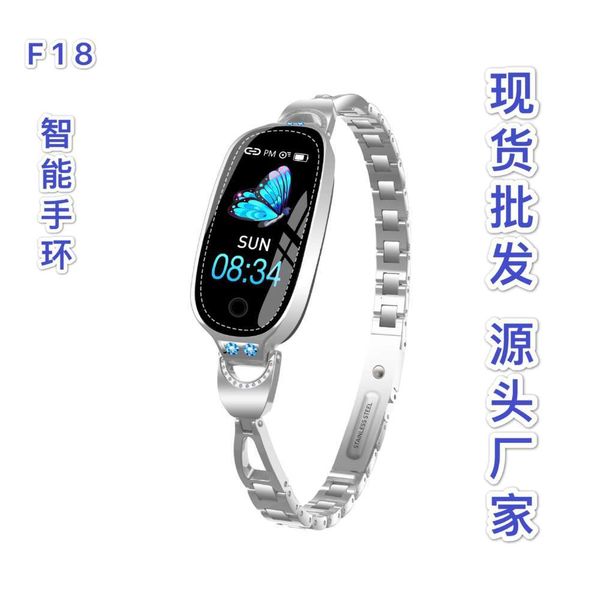 

f18 fashion smart female bracelet metal strap ip68 waterproof cardiac prsure sleep monitoring information promptbgt