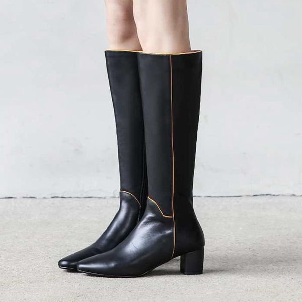 

riding boots women's high heel shoes mixed colors cow leather keep warm fashion thigh high boots women knight, Black