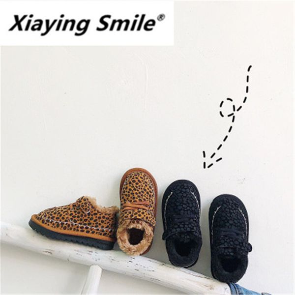 

xiaying children's velvet 2019 new girls thickened cotton boy baby stuffed buns shoes leopard print, Black
