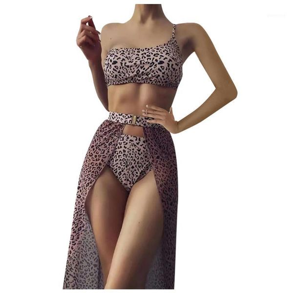 

women's swimwear leopard print three pieces bikini set 2021 swimsuit women with skirt bathing suits summer beach #t1g1, White;black