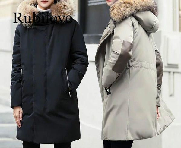 

rubilove men coat fur coats winter long men's down jacket 2020 new men's self-cultivation youth winter thick hooded1, Black