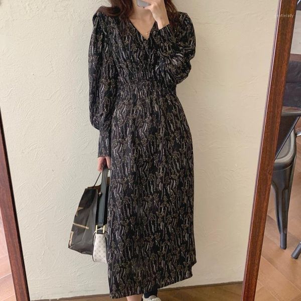 

casual dresses robe boho beach long dress for women spring sleeve maxi one piece ladies floral clothing v-neck female1, Black;gray