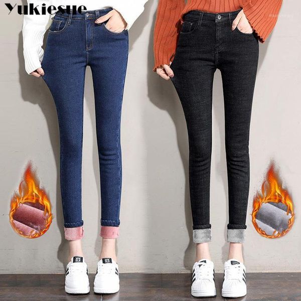 

2020 winter warm fleece thick woman's jeans with high waist jeans woman mom women's for women jean femme plus size black1, Blue