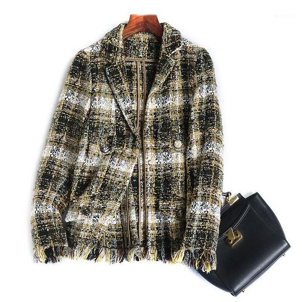 

women jacket 2020 autumn new restoring ancient ways lapel tweed long sleeve temperament short jacket women1, Black;brown