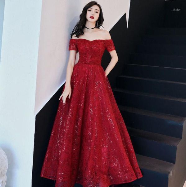 

toast bride 2020 slim shoulder lace wedding female long party prom for women gowns engagement dresses ball gown evening dress1, White;black