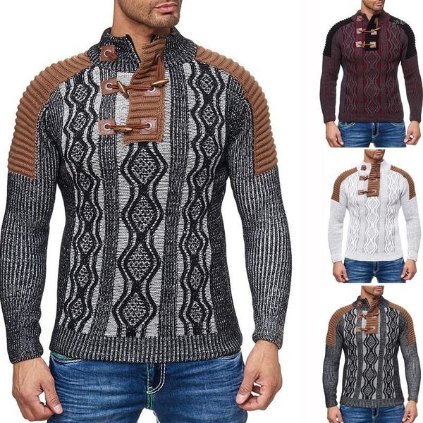 

men's sweater knitted shawl turtleneck sweater pullover winter hip hop streetwear long sleeve man's sweaters1, White;black