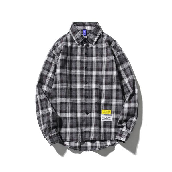

new marca 2021 primavera outono mangas compridas nova gola de flanela coria estilo camisa para roupas harajuku xadrez masculino 5f86, White;black