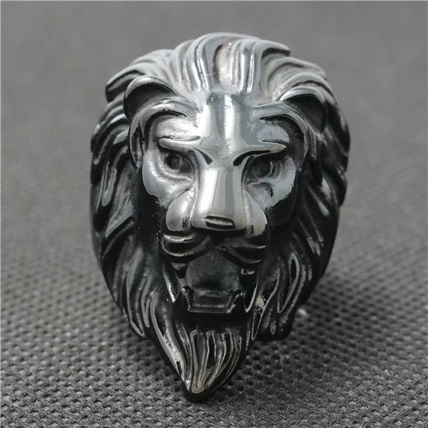 

cluster rings size 7 to 14 316l stainless steel punk gothic cool black lion king head ring, Golden;silver