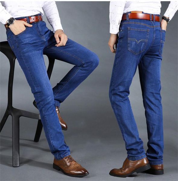 

men's jeans fashion casual business stretch slim men straight pants, Blue