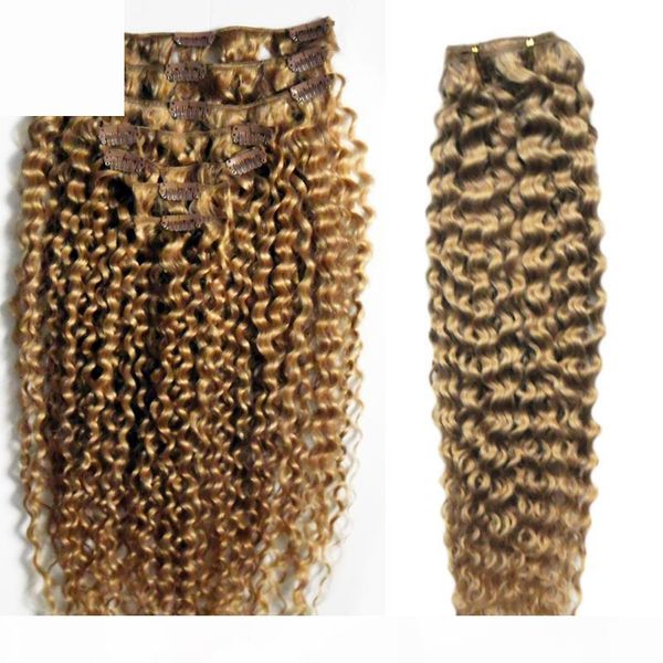 

brazilian virgin hair honey blonde african american kinky curly clip in hair extensions 100g 7pcs clip in human hair extensions, Black;brown