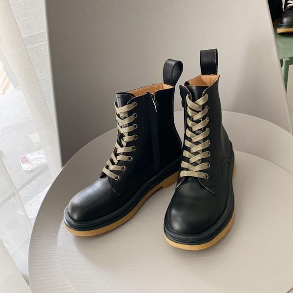 

deezla black ankle boots for women genuine leather boots autumn winter 2020 women's platform lace up female shoes