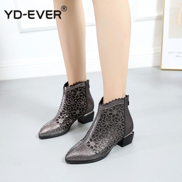 

fashion rhinestones gauze sandals summer new mesh boots genuine leather women's shoes hollow boots large size 40-421, Black