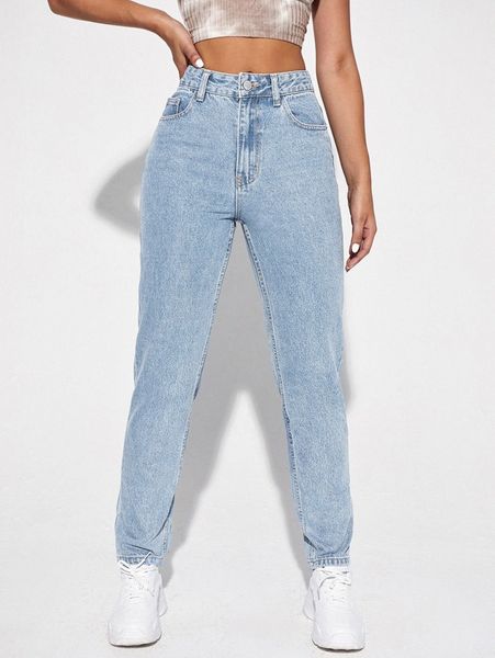 

high waisted mom fit jeans x6py#, Blue
