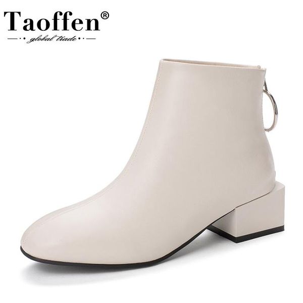 

taoffen size 31-43 ankle boots women zipper fashion high heel winter shoes woman warm office short boot lady daily footwear, Black