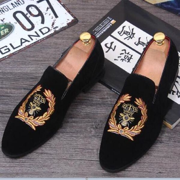 

fashion men loafers slip on mens velvet shoes casual slippers designer dress flats wedding and party shoes, Black