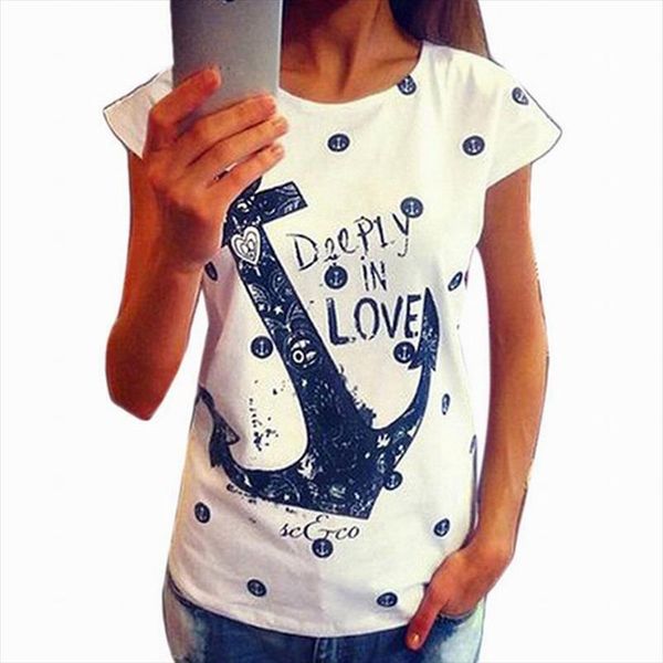 

quality t shirt women 2020 new summer tshirt print anchor letters loose plus size short sleeve t shirt vestidos de festa t010, White