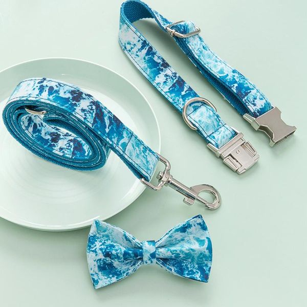 

ocean printing eco friendly luxury fashion design adjustable cotton webbing dog collar pet leash and collar