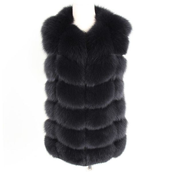 

2021 new genuine 68cm natural fox skin vest sleeves fur keep thin skirt fit park coat 5ov6, Black