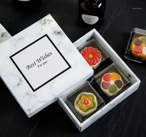 

gift wrap 100pcs/lot modern marbling art pattern snow niang egg-yolk puff paper box cover moon cake boxes 1