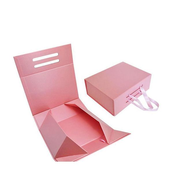 

stock pink custom logo handmade magnetic paperboard foldable boxes packaging underwera clothes shirt bag shoes gift boxes with ribbon