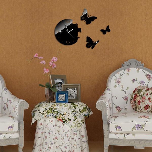 

2019 fashion acrylic mirror round clock crystal wall clocks butterflies home decor living room modern sticker q jllafp