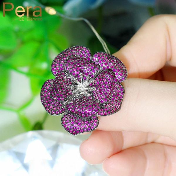 

wedding rings pera romantic big rose red flower adjustable finger for women black gold cubic zirconia engagement jewelry r144, Slivery;golden