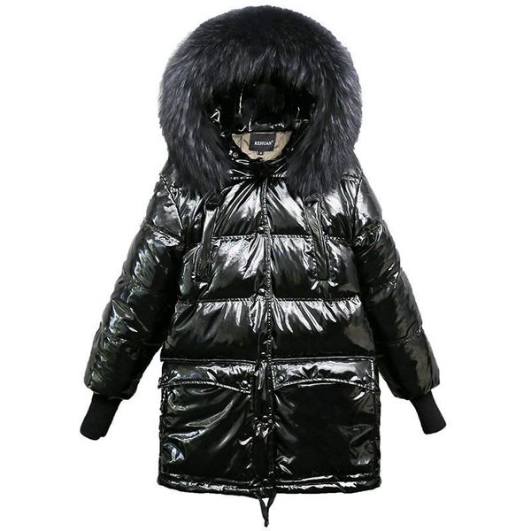 

women winter white duck down waterproof jackets thicken warm real big raccoon fur hooded overcoat female down long coats m120, Black