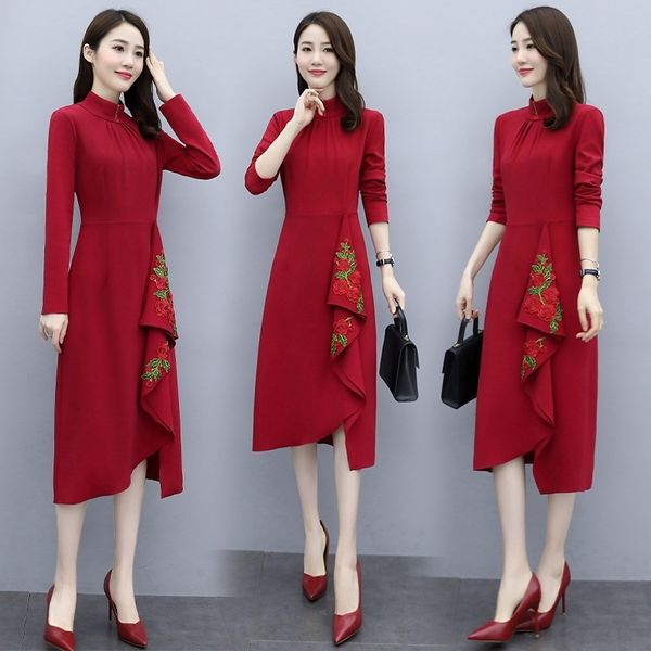 

mvqev осень национальной осени вышивки платье dressnational dressdress 2020 новой весна темперамент знаменитости и стиль улучшился cheongsam, Black;gray