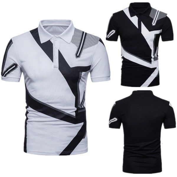 

2021 new summer men short sleeve casual cotton contrast color lapel slim fit polo shirt quality male 3292, White;black