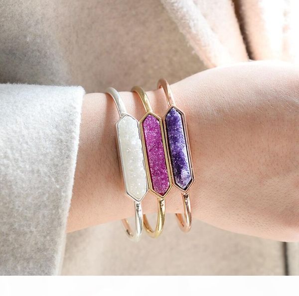 

западный браслет золото серебро медь открытым браслет леди натуральный камень druzy кристалл браслет агата, Black