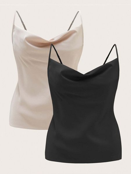 

2pcs solid draped front cami s83h#, White