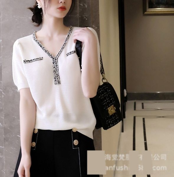 

2rwsk classic cutting with mulberry silk comfortable t-shirt color silksilk silkventilatingsummer and contrast fake bag design v-neck small, White;black