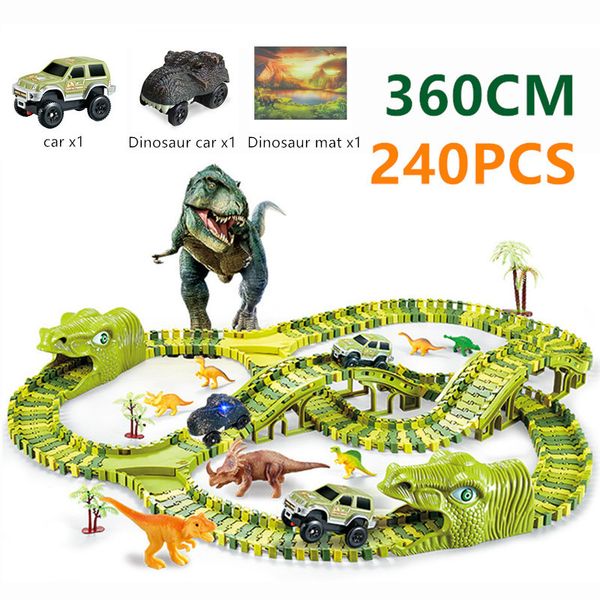 

toy track dinosaurs railway flexible magic racing car with dinosaur mat model cars children's toys for christmas gift