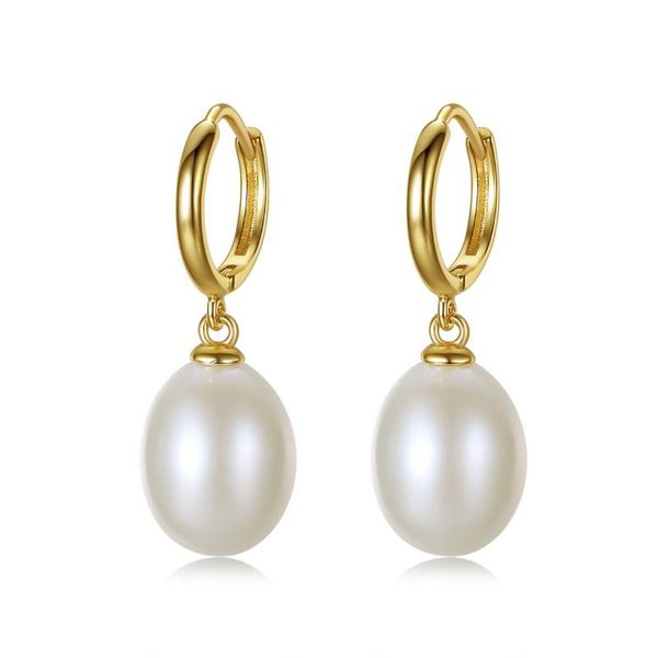

sanyu 925 sterling silver yellow gold oval pearl earrings hoops 10-11mm natural freshwater pearl earrings for women fine jewelry, Golden;silver