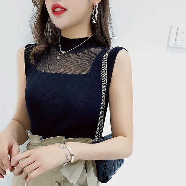 

turtleneck knitted shirts sleeveless female 2020 autumn winter girl casual korean version without decoration blouse women1, White