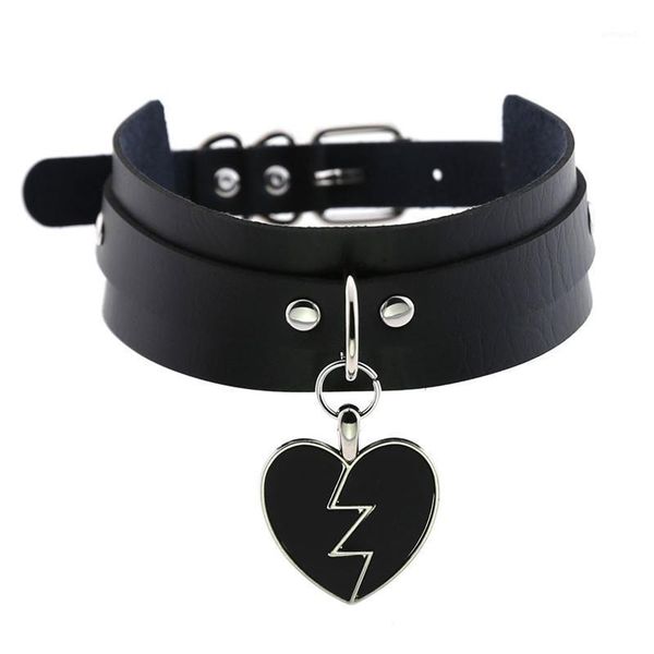 

chokers 2021 punk heart gothic pu leather buckle necklace pendant spike harajaku harness female jewelry gift1, Golden;silver