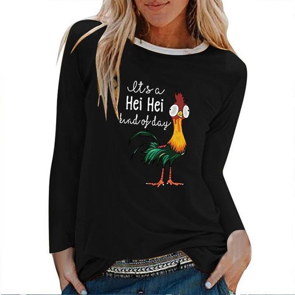 

it's a hei hei cock printing long sleeve t-shirts women autumn winter t shirt women funny white round neck harajuku female