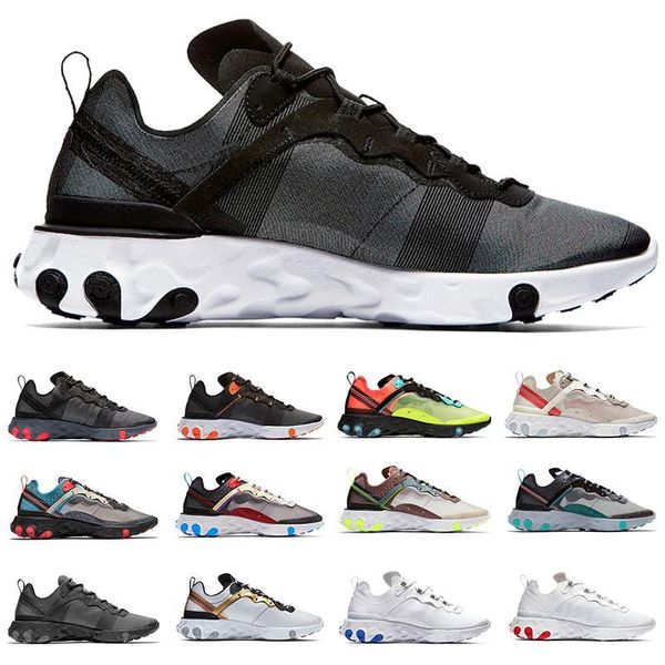 

new 87 react element 55 running shoes men women volt triple black white game royal sail solar red mens trainer sport sneaker size 36-45