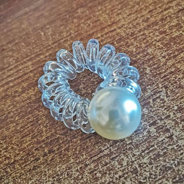 

big pearl transparent telephone wire elastic hair ponytail holder rubber band women headwear rope tie gum q qylauk
