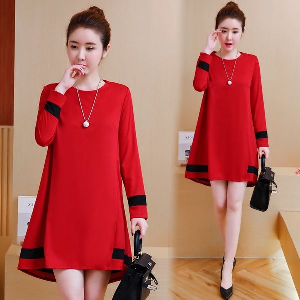 

5cxle skirtautumn size women's spring mm fat and skirt skirtt-shirt long large long sleeve t-shirt loose slimming belly-covering mid-le, Black;gray