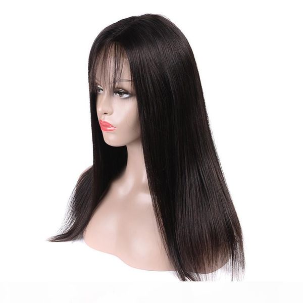 

lace closure wigs 8a brazilian straight virgin hair with baby hair 4x4 glueless lace frontal 8-18 inch wigs 100% unprocessed human hair, Black;brown