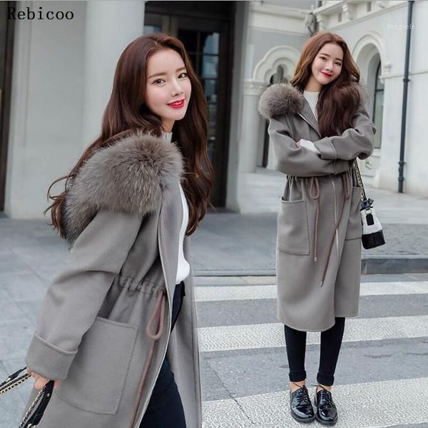 

casual loose long woolen winter coats zipper hooded wool coat and jacket sashes pockets solid ladies coats1, Black