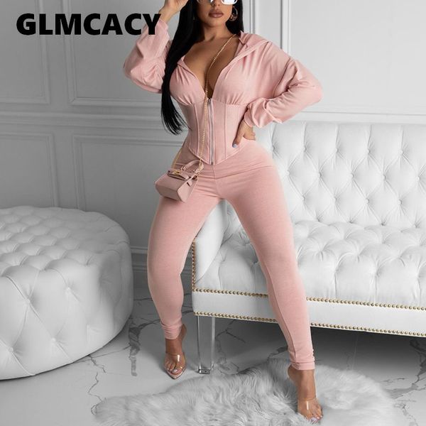 

4 цвета женщины двухкусочный причинная костюмы zip up short толстовки и тощий длинные брюки set solid chic костюмы streetwear x0923, Gray