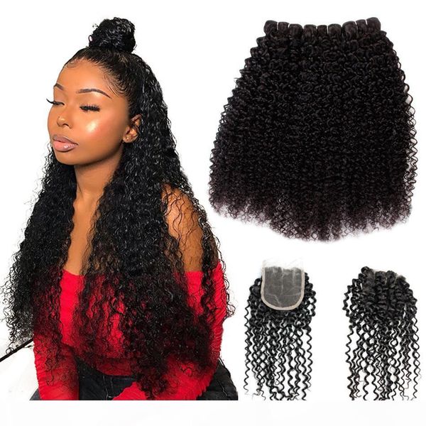 

malaysian virgin hair 3 bundles with part closures kinky curly hair weaves wat and wavy human hair extensions quality wholesale price, Black;brown
