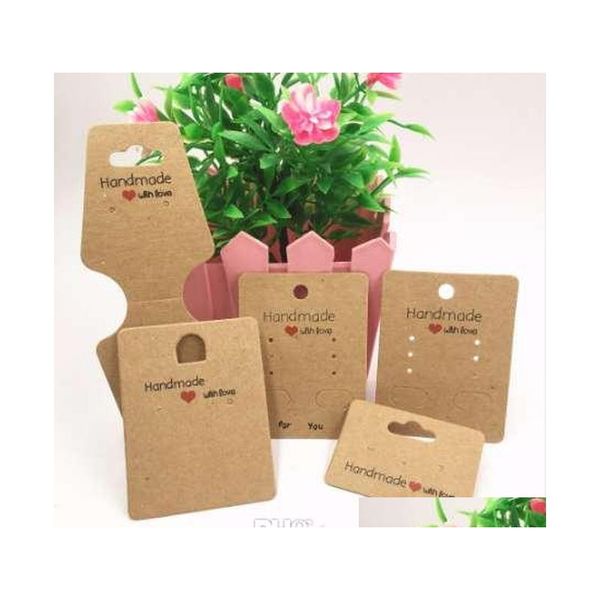 

100pcs kraft paper handmade with love jewelry cards,necklace\earring\hairpin packing cards holder set jewelry displays card tags qkin2