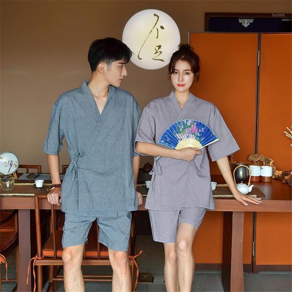 

man woman traditional japanese kimono yukata pajama sets sleepwear 100% cotton solid bathrobe nightgown lover leisure wear1, Red