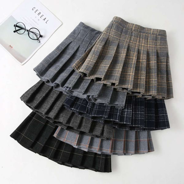 

pleated drs girls korean autumn and winter new middle school children's short thickened tweed skirt, Blue